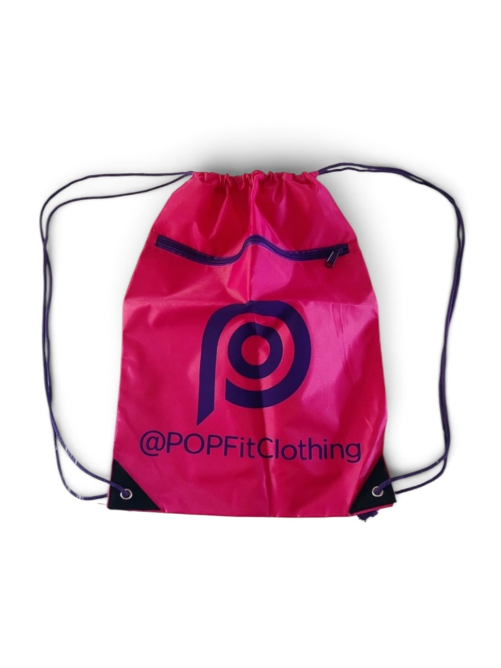 New POP FIT Pink Purple Drawstring Zipper Gym Bag Tote